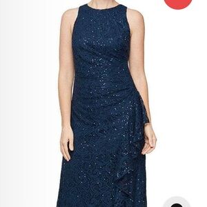 Alex Evenings Navy Sparkle Maxi Dress